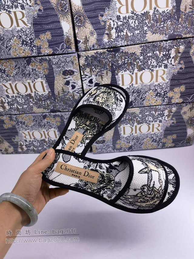 DIOR女鞋 迪奧飛織面料羊皮沙灘涼鞋 Dior真皮刺繡拖鞋  naq1372